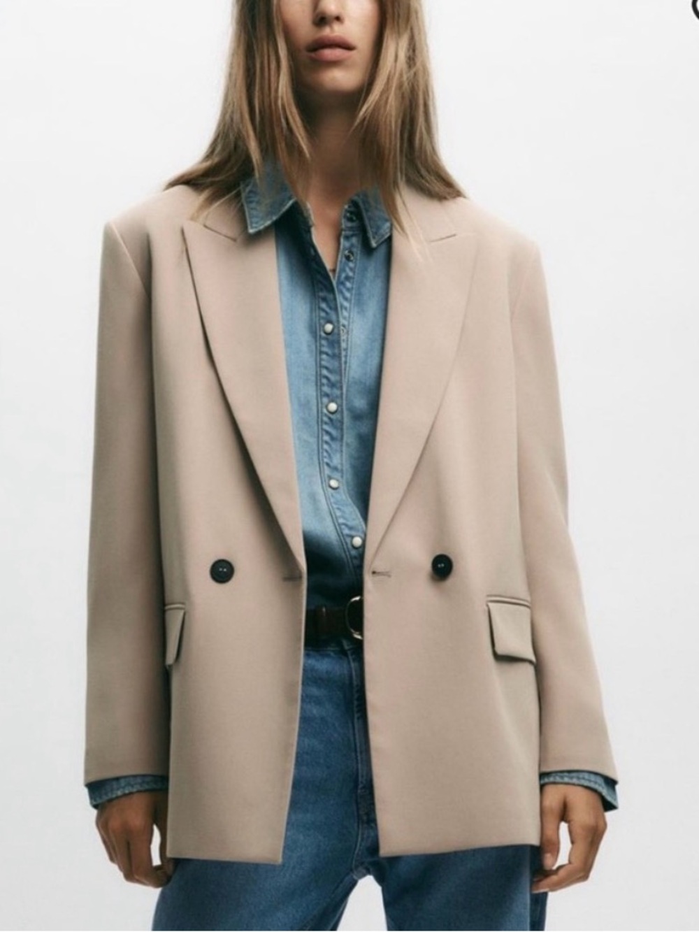 Zara Beige Double-Breasted Blazer Jacket